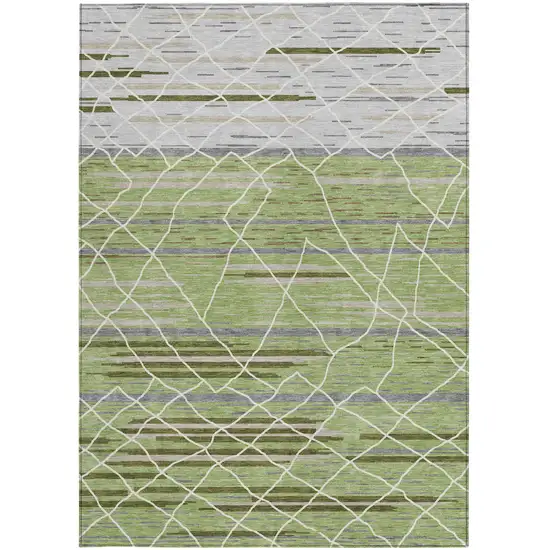 Artichoke Green And Ivory Striped Washable Indoor Outdoor Area Rug Photo 8