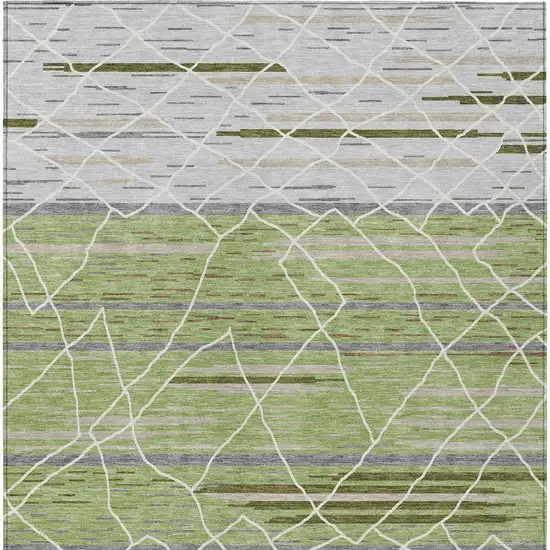 Artichoke Green And Ivory Striped Washable Indoor Outdoor Area Rug Photo 7
