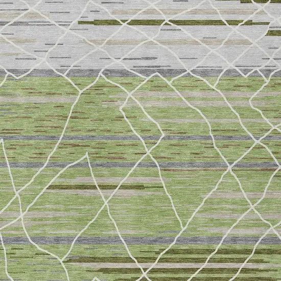 Artichoke Green And Ivory Striped Washable Indoor Outdoor Area Rug Photo 7
