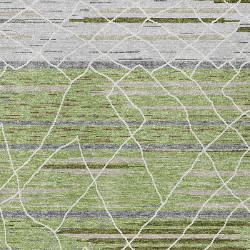 Artichoke Green And Ivory Striped Washable Indoor Outdoor Area Rug Photo 7