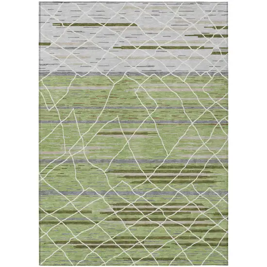 Artichoke Green And Ivory Striped Washable Indoor Outdoor Area Rug Photo 2