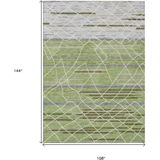 Artichoke Green And Ivory Striped Washable Indoor Outdoor Area Rug Photo 3