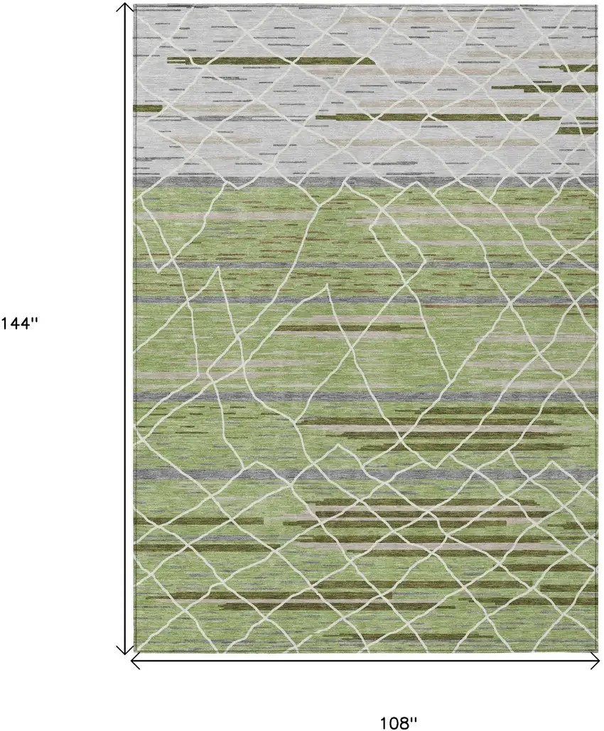 Artichoke Green And Ivory Striped Washable Indoor Outdoor Area Rug Photo 3