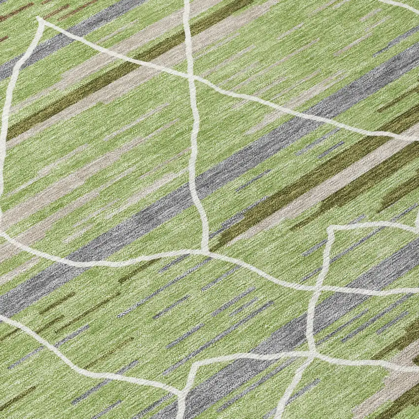 Artichoke Green And Ivory Striped Washable Indoor Outdoor Area Rug Photo 6