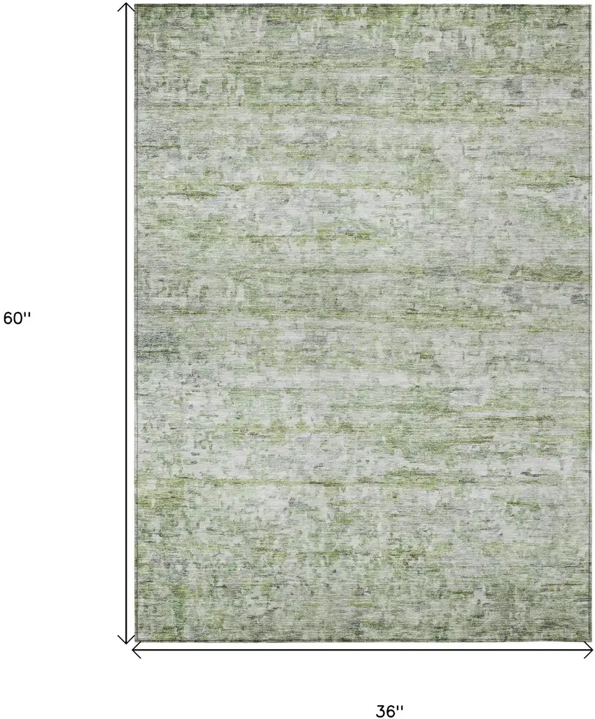 Artichoke Green And Ivory Striped Washable Indoor Outdoor Area Rug Photo 7
