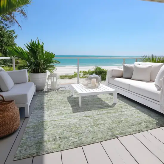 Artichoke Green And Ivory Striped Washable Indoor Outdoor Area Rug Photo 9
