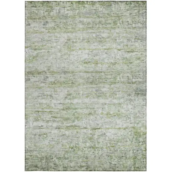 Artichoke Green And Ivory Striped Washable Indoor Outdoor Area Rug Photo 5