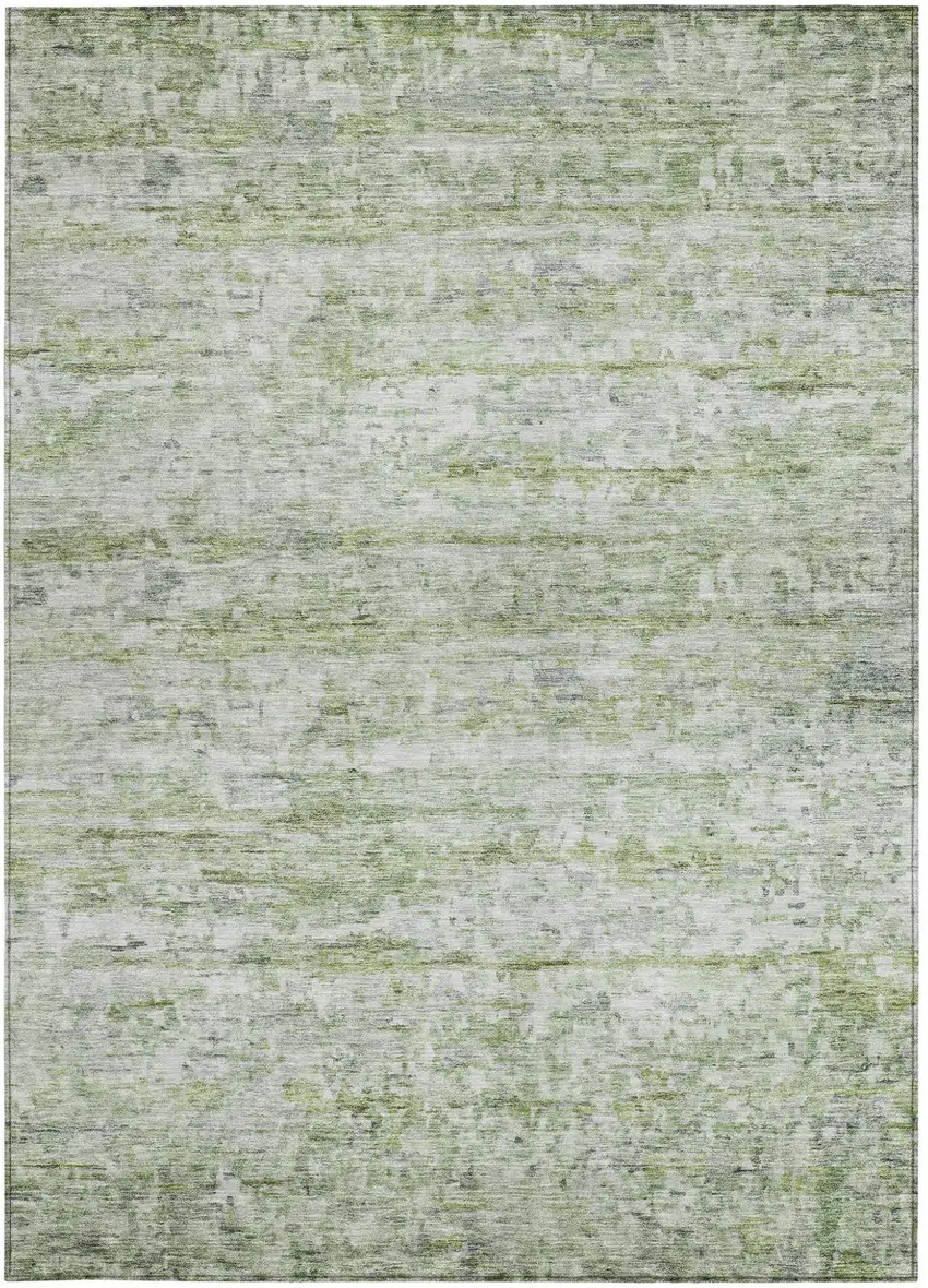 Artichoke Green And Ivory Striped Washable Indoor Outdoor Area Rug Photo 5
