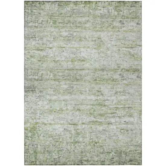 Artichoke Green And Ivory Striped Washable Indoor Outdoor Area Rug Photo 2
