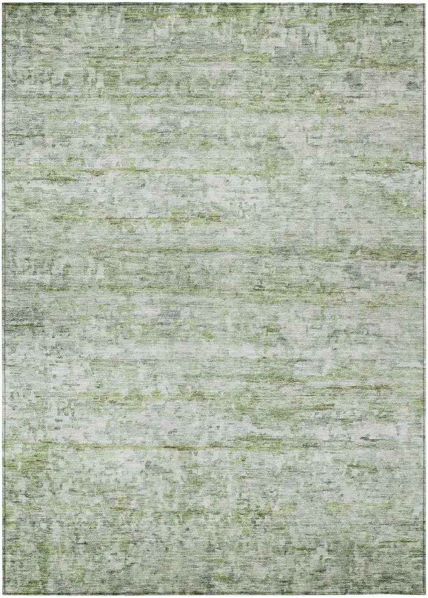 Artichoke Green And Ivory Striped Washable Indoor Outdoor Area Rug Photo 2