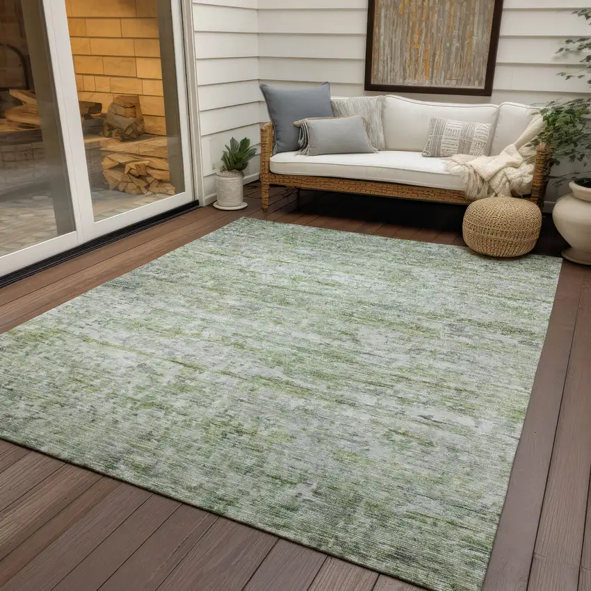 Artichoke Green And Ivory Striped Washable Indoor Outdoor Area Rug Photo 7
