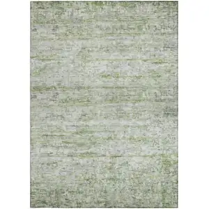 Photo of Artichoke Green And Ivory Striped Washable Indoor Outdoor Area Rug