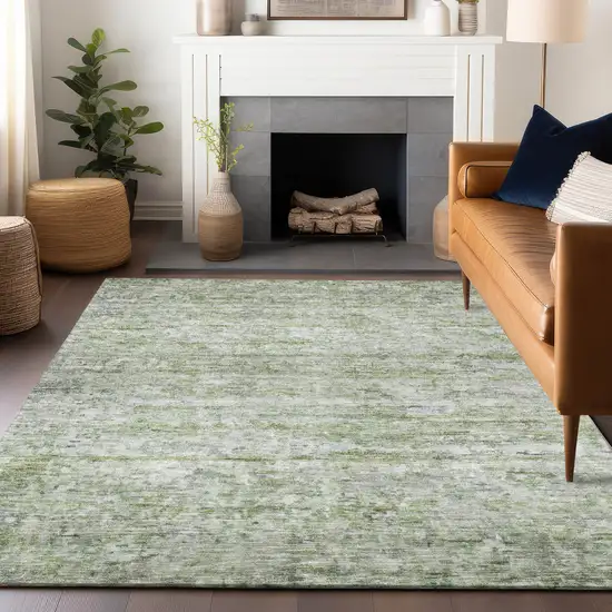 Artichoke Green And Ivory Striped Washable Indoor Outdoor Area Rug Photo 8