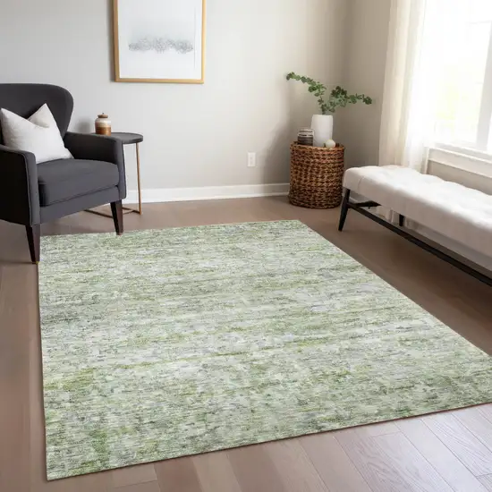 Artichoke Green And Ivory Striped Washable Indoor Outdoor Area Rug Photo 9
