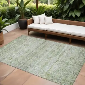 Photo of Artichoke Green And Ivory Striped Washable Indoor Outdoor Area Rug