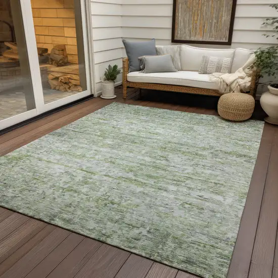 Artichoke Green And Ivory Striped Washable Indoor Outdoor Area Rug Photo 7