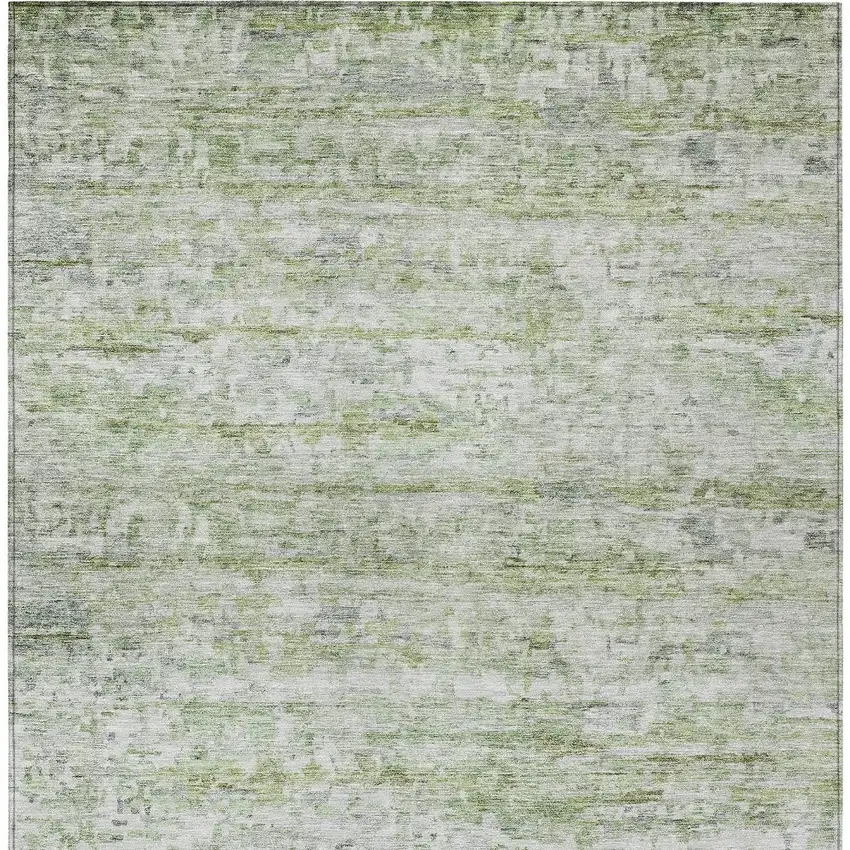 Artichoke Green And Ivory Striped Washable Indoor Outdoor Area Rug Photo 6