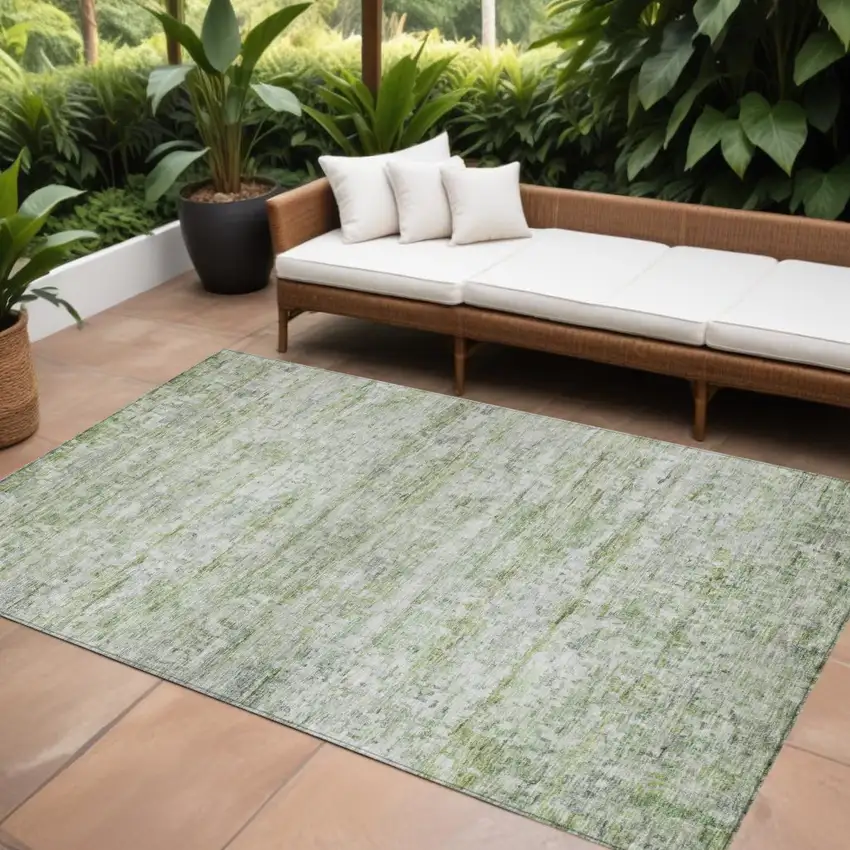 Artichoke Green And Ivory Striped Washable Indoor Outdoor Area Rug Photo 1