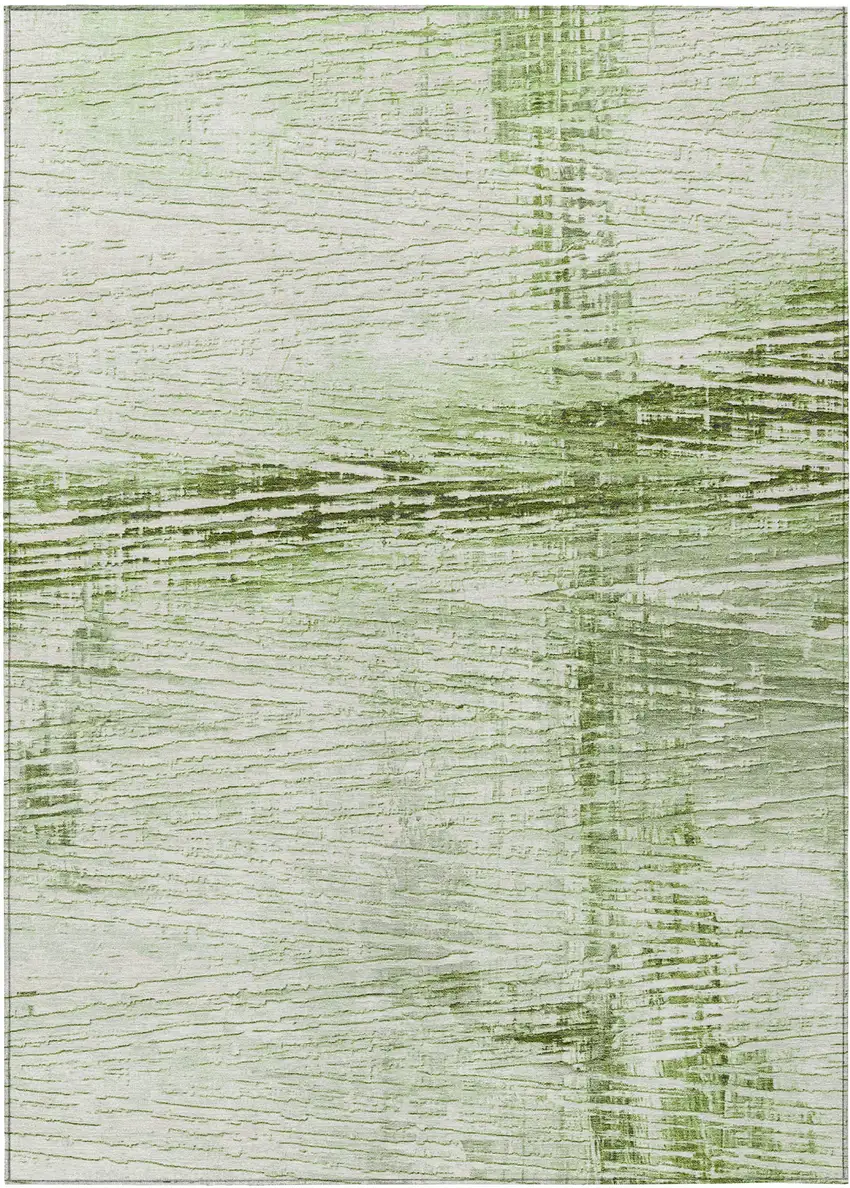Artichoke Green And Ivory Striped Washable Indoor Outdoor Area Rug Photo 1