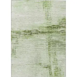 Photo of Artichoke Green And Ivory Striped Washable Indoor Outdoor Area Rug