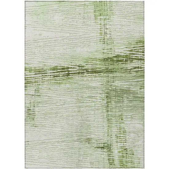 Artichoke Green And Ivory Striped Washable Indoor Outdoor Area Rug Photo 1