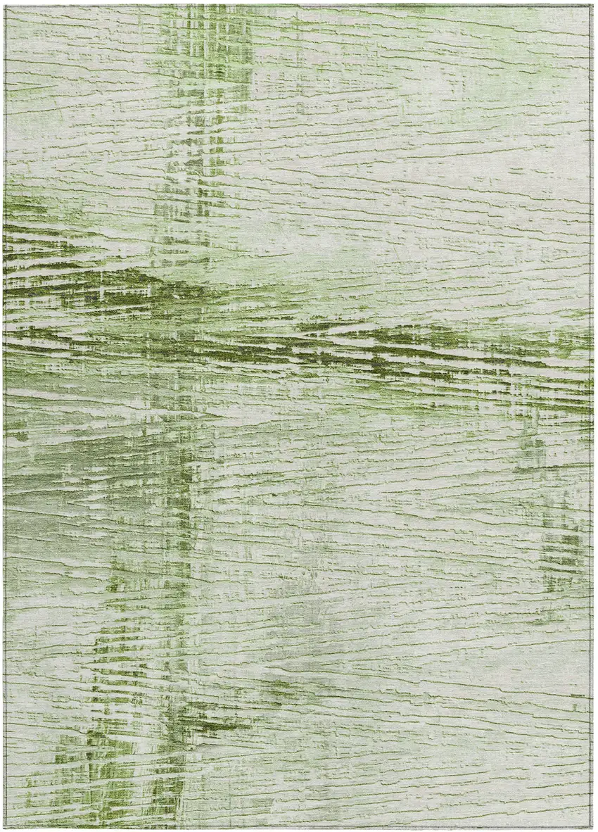 Artichoke Green And Ivory Striped Washable Indoor Outdoor Area Rug Photo 3