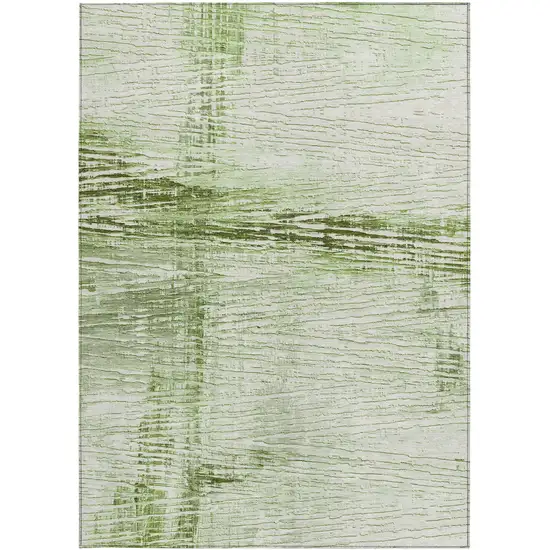 Artichoke Green And Ivory Striped Washable Indoor Outdoor Area Rug Photo 3