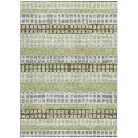 Artichoke Green And Ivory Striped Washable Indoor Outdoor Area Rug Photo 9
