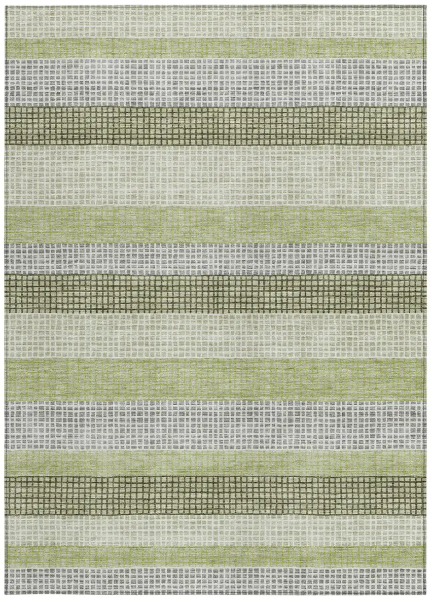 Artichoke Green And Ivory Striped Washable Indoor Outdoor Area Rug Photo 9