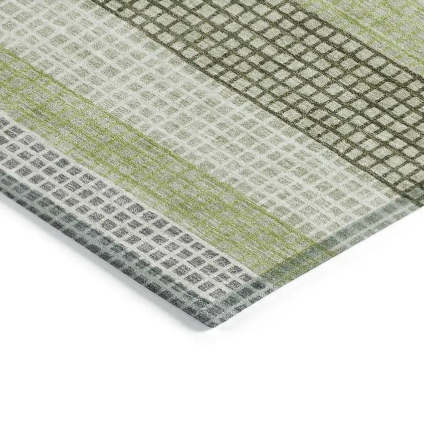 Artichoke Green And Ivory Striped Washable Indoor Outdoor Area Rug Photo 3