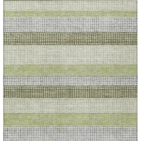 Artichoke Green And Ivory Striped Washable Indoor Outdoor Area Rug Photo 9