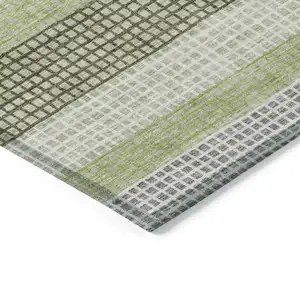 Photo of Artichoke Green And Ivory Striped Washable Indoor Outdoor Area Rug