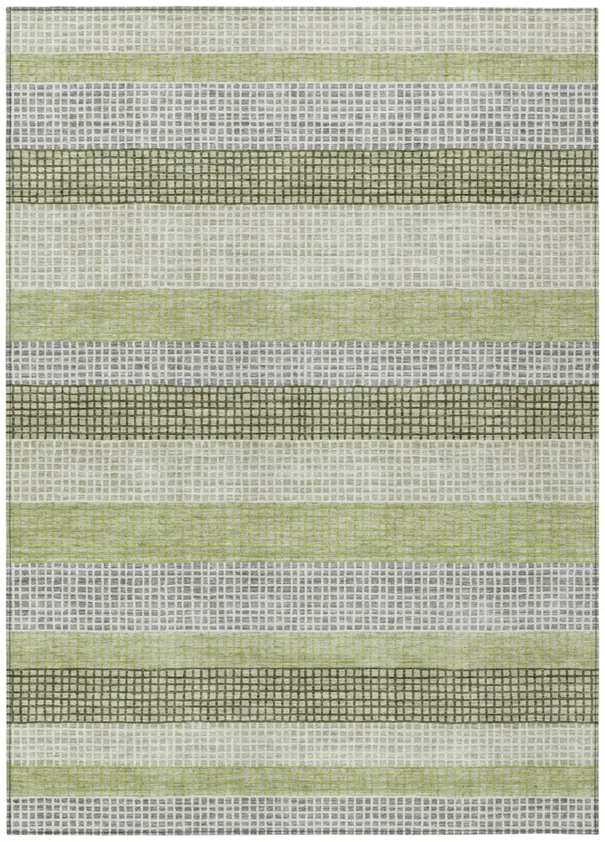 Artichoke Green And Ivory Striped Washable Indoor Outdoor Area Rug Photo 9