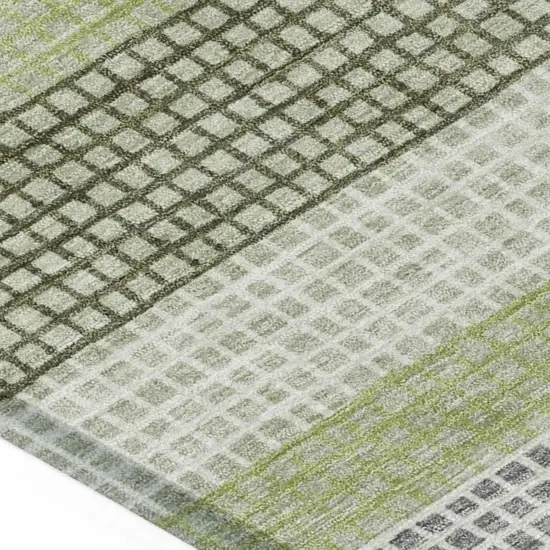 Artichoke Green And Ivory Striped Washable Indoor Outdoor Area Rug Photo 3