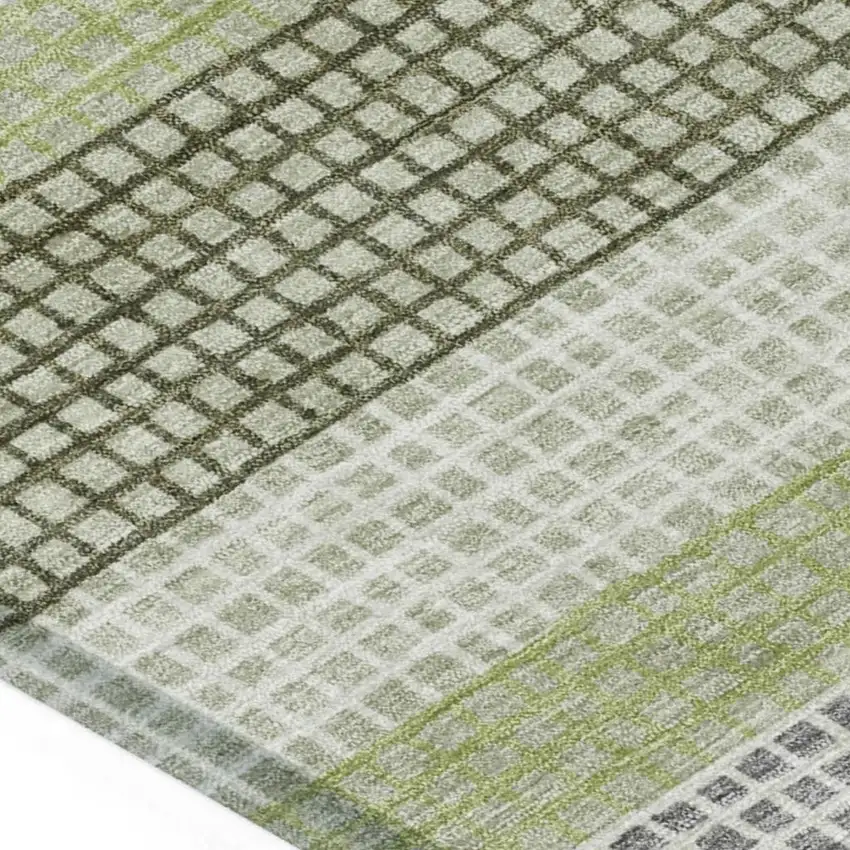 Artichoke Green And Ivory Striped Washable Indoor Outdoor Area Rug Photo 3