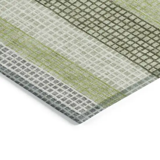 Artichoke Green And Ivory Striped Washable Indoor Outdoor Area Rug Photo 4