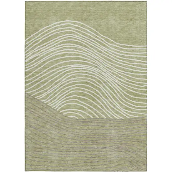 Artichoke Green And Ivory Striped Washable Indoor Outdoor Area Rug Photo 4