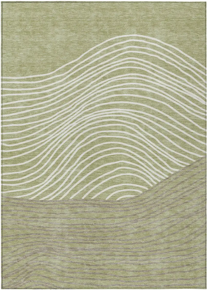 Artichoke Green And Ivory Striped Washable Indoor Outdoor Area Rug Photo 2