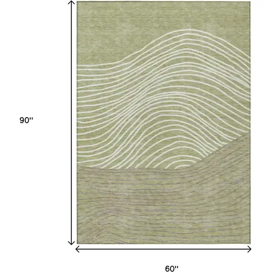 Artichoke Green And Ivory Striped Washable Indoor Outdoor Area Rug Photo 3