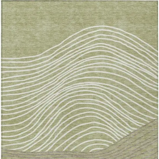 Artichoke Green And Ivory Striped Washable Indoor Outdoor Area Rug Photo 4