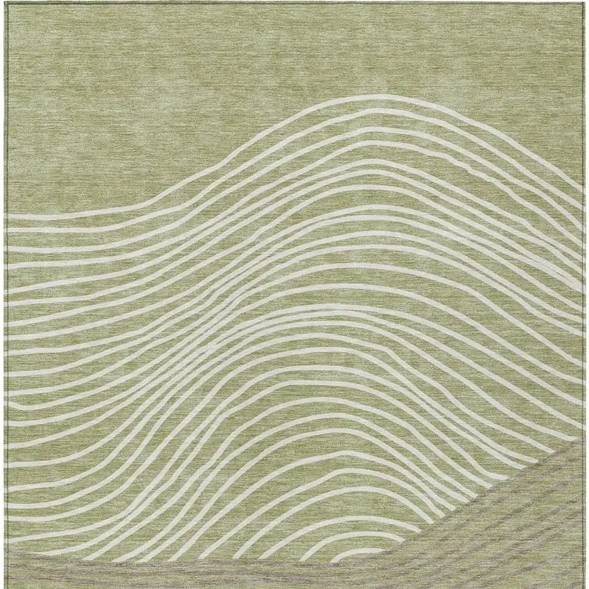 Artichoke Green And Ivory Striped Washable Indoor Outdoor Area Rug Photo 4