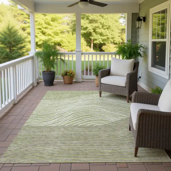 Artichoke Green And Ivory Striped Washable Indoor Outdoor Area Rug Photo 9