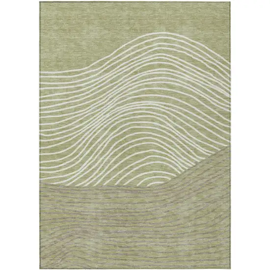 Artichoke Green And Ivory Striped Washable Indoor Outdoor Area Rug Photo 2
