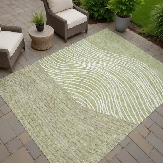 Artichoke Green And Ivory Striped Washable Indoor Outdoor Area Rug Photo 8