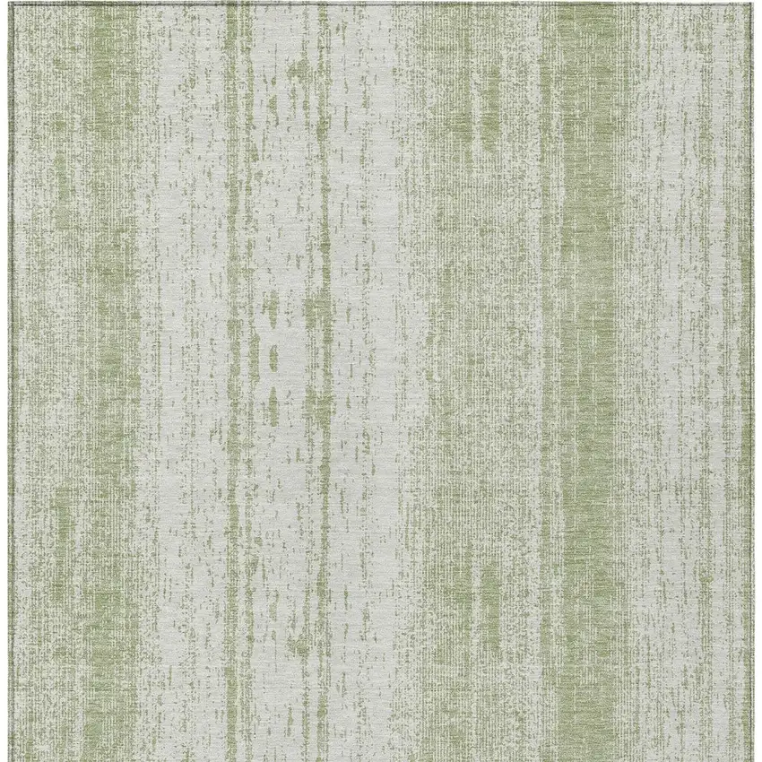 Artichoke Green And Ivory Striped Washable Indoor Outdoor Area Rug Photo 7