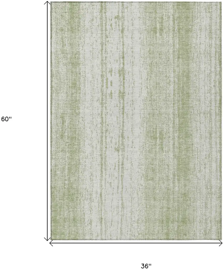 Artichoke Green And Ivory Striped Washable Indoor Outdoor Area Rug Photo 3