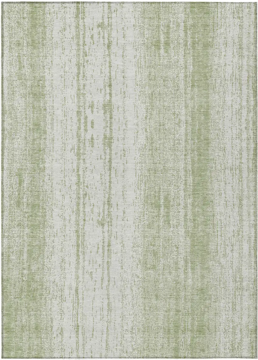 Artichoke Green And Ivory Striped Washable Indoor Outdoor Area Rug Photo 2