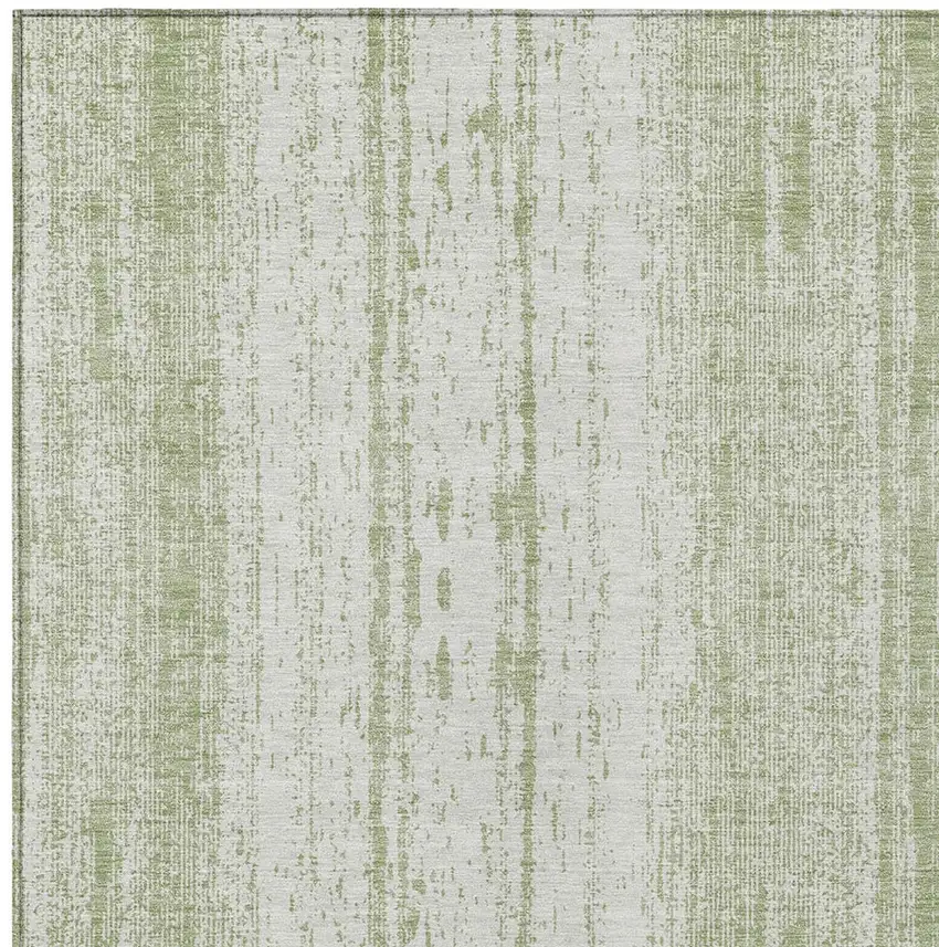 Artichoke Green And Ivory Striped Washable Indoor Outdoor Area Rug Photo 6