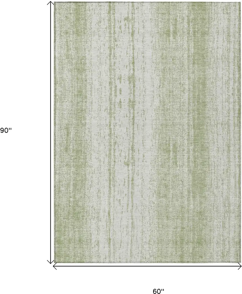 Artichoke Green And Ivory Striped Washable Indoor Outdoor Area Rug Photo 3