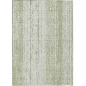 Photo of Artichoke Green And Ivory Striped Washable Indoor Outdoor Area Rug